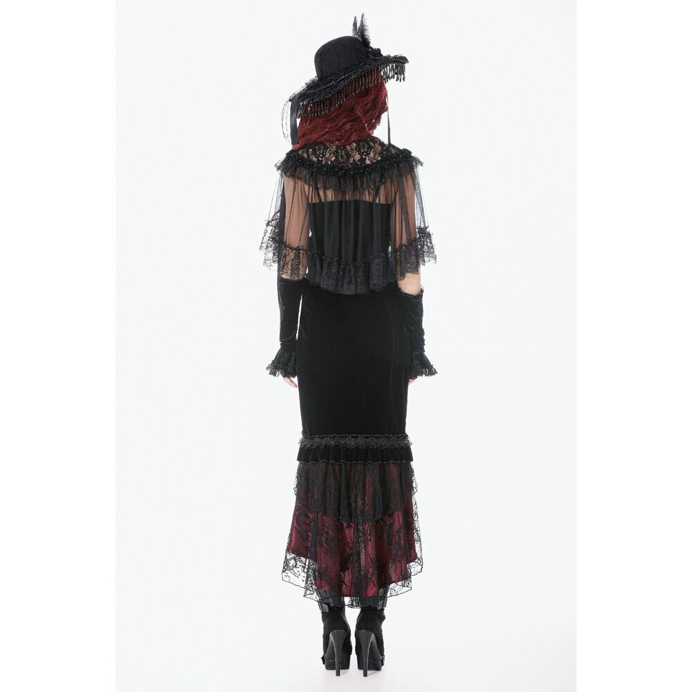 Dark in Love Gothic Victorian Vampire Blood Offering Velvet High Waist Skirt - Picture 12 of 13
